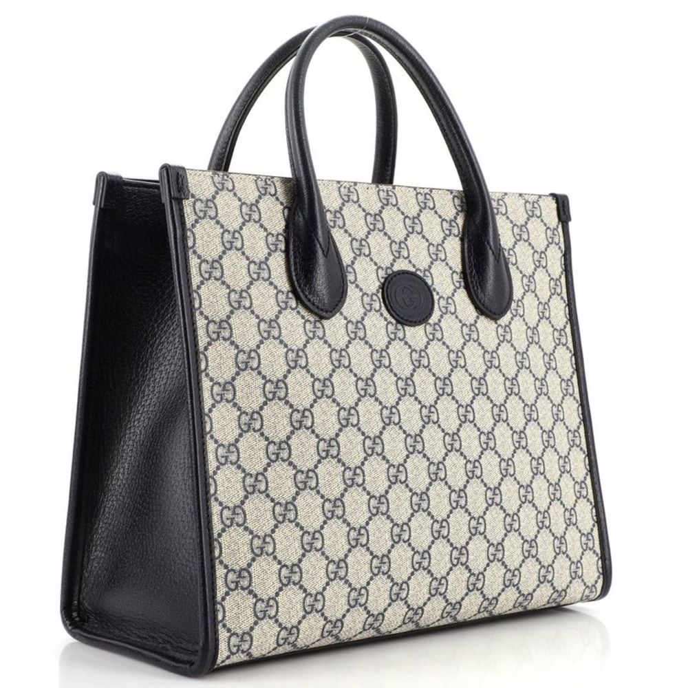 Gucci Interlocking G Tote GG Coated Canvas and Leather Small Blue, Neutral - Picture 2 of 7